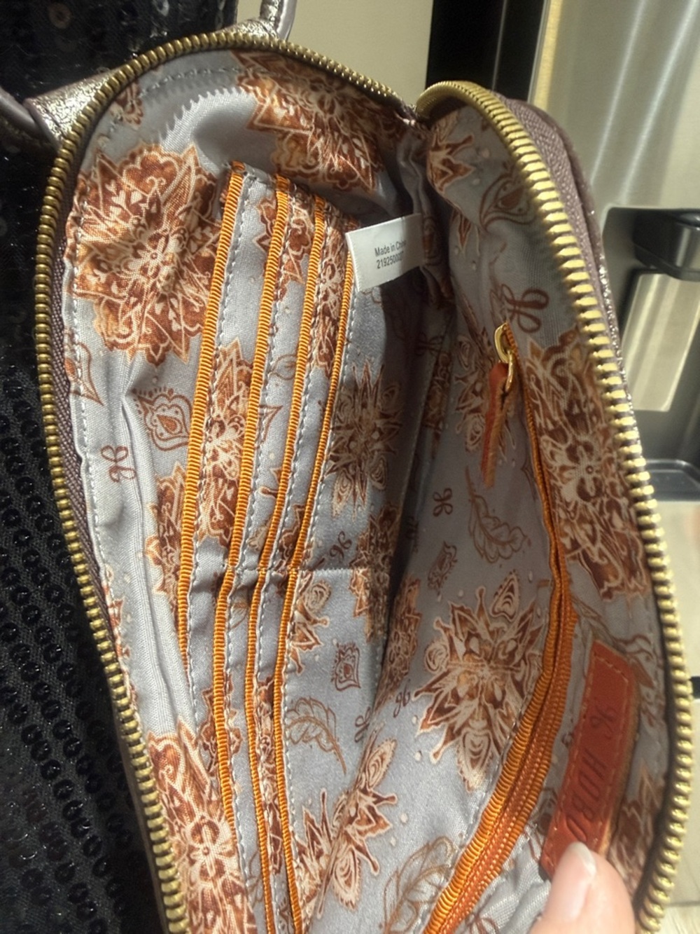 HOBO Metallic Brown Leather Shoulder Tote with Tassel Wristlet - Picture 3 of 10